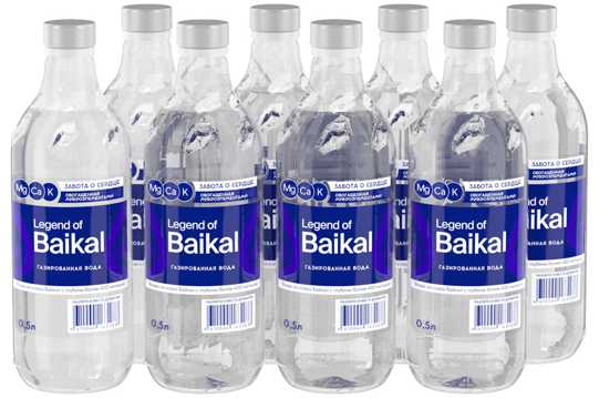 Минерализованная питьевая вода Legend of Baikal газированная – с добавлением магния и калия 0,5 л, стекло (упаковка 8 шт)