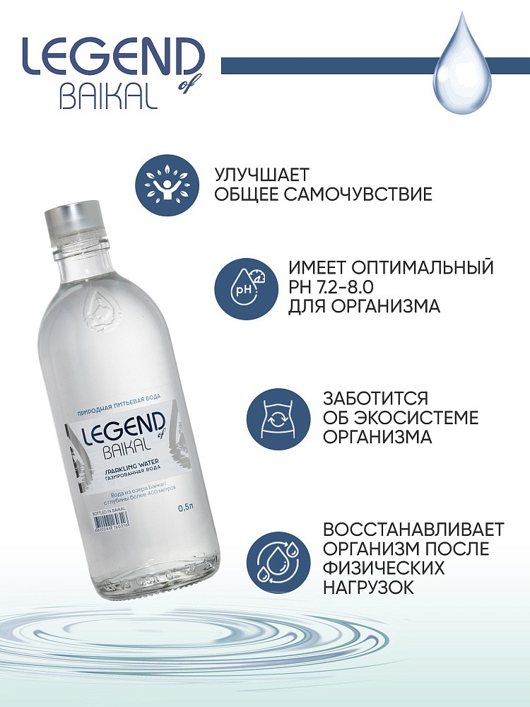 Вода питьевая природная &amp;quot;Legend of Baikal&amp;quot; газированная, 0,5 л (СТ)