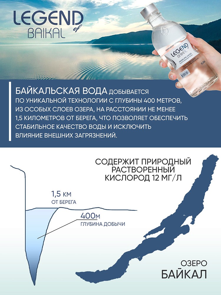 Вода питьевая природная &amp;quot;Legend of Baikal&amp;quot; газированная, 0,33 л (СТ)